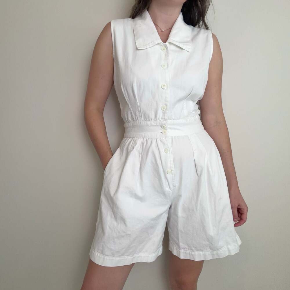 Vintage White Cotton Collared Romper